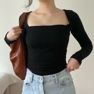 Forever 21 black square neck long sleeve bodysuit